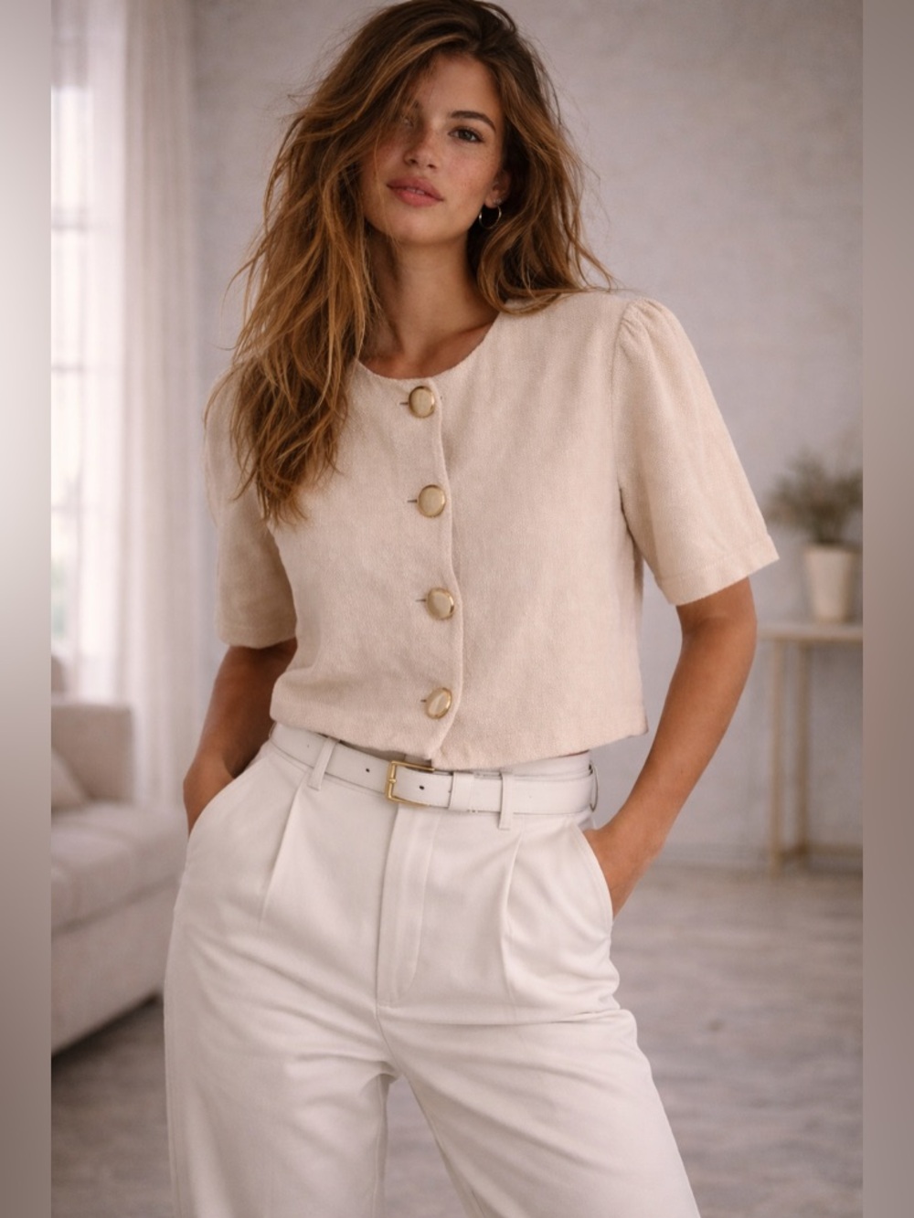 ST. JOHN | Silk / Wool Cropped Knit Blazer Top